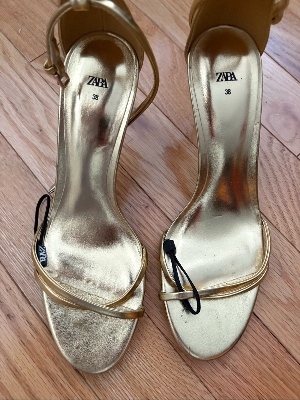 Zara Gold Metallic Strappy Ankle-Heel Sandals new with minor markings